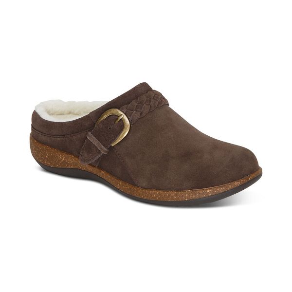 Aetrex Women's Libby Fleece With Arch Support Clogs - Brown | USA 8I0TCEC